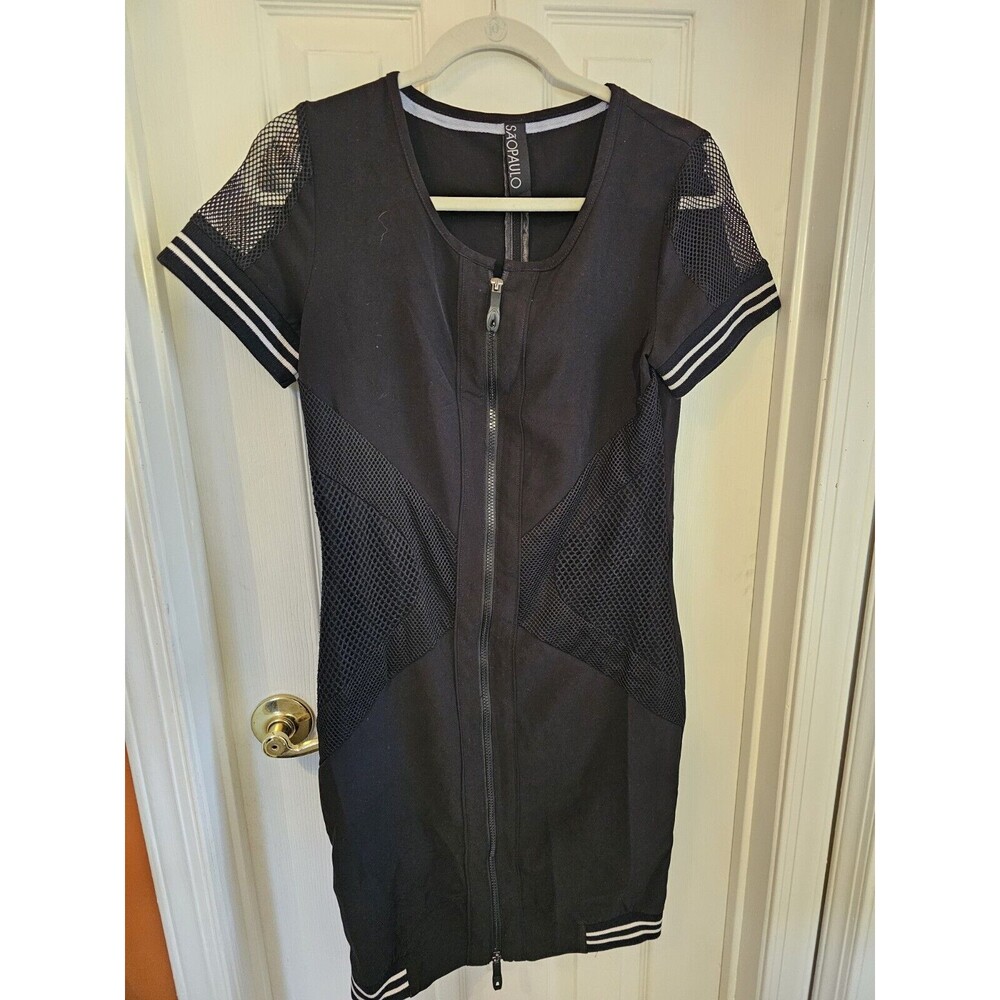 Sao Paulo Anthropologie Bodycon Zip Front Dress 36 Medium Sheath Black Mesh